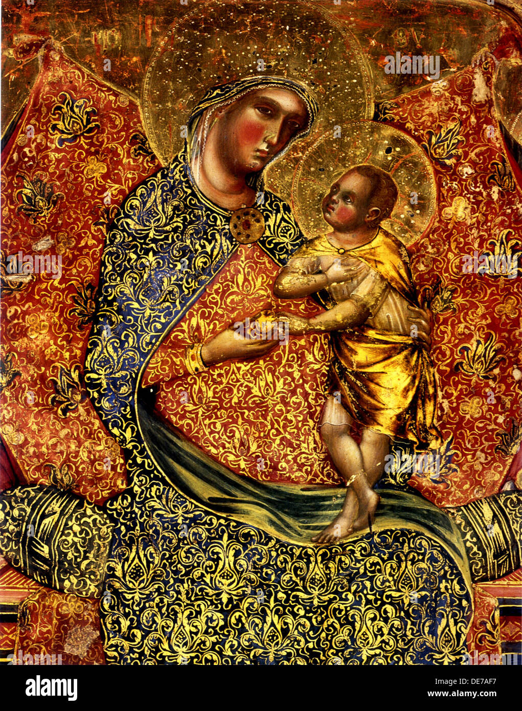 Madonna und Kind mit zwei Engeln inthronisiert. Künstler: Veneziano, Paolo (ca. 1330-ca 1360) Stockfoto