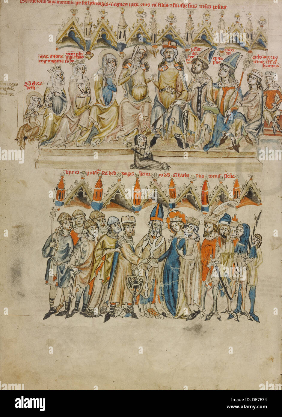 Familie von Berthold IV. von Merania. Die Ehe von Hedwig und Heinrich, 1353. Artist: Gericht Workshop von Herzog Ludwig I. von Liegnitz (1350-1398) Stockfoto