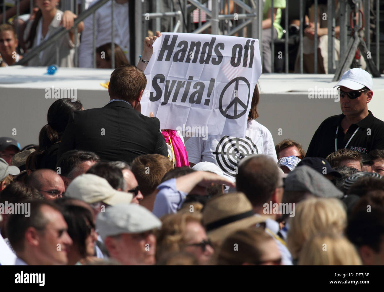 Berlin, Deutschland, Protest gegen Syrien-Politik der Obama während seines Staatsbesuchs zum Brandenburger Tor Stockfoto