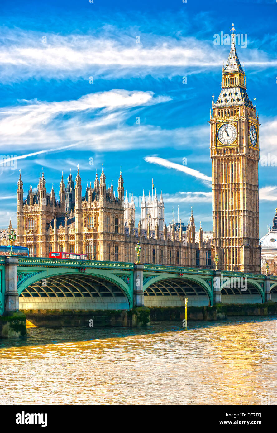 Der Big Ben, das Haus des Parlaments und der Westminster Bridge London, UK. Stockfoto