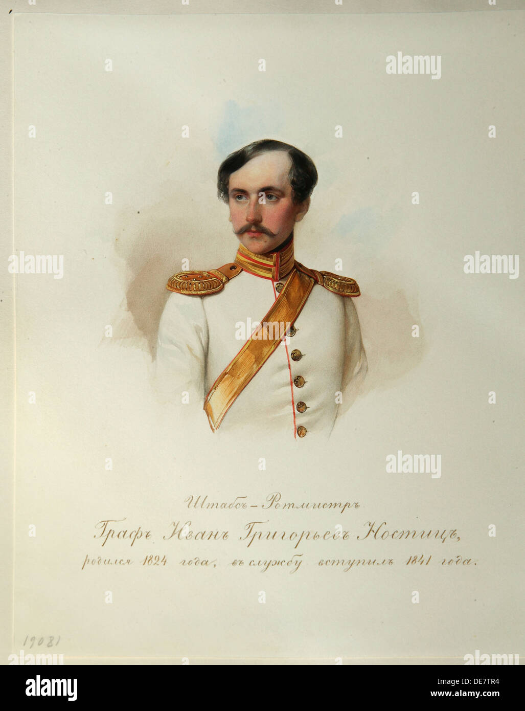 Porträt des Grafen Iwan Grigorjewitsch von Nostitz (1824-1905) (Aus dem Album der Kaiserlichen Horse Guards), 1846-1849. Artist: Hau (Gau), Vladimir Ivan Stockfoto