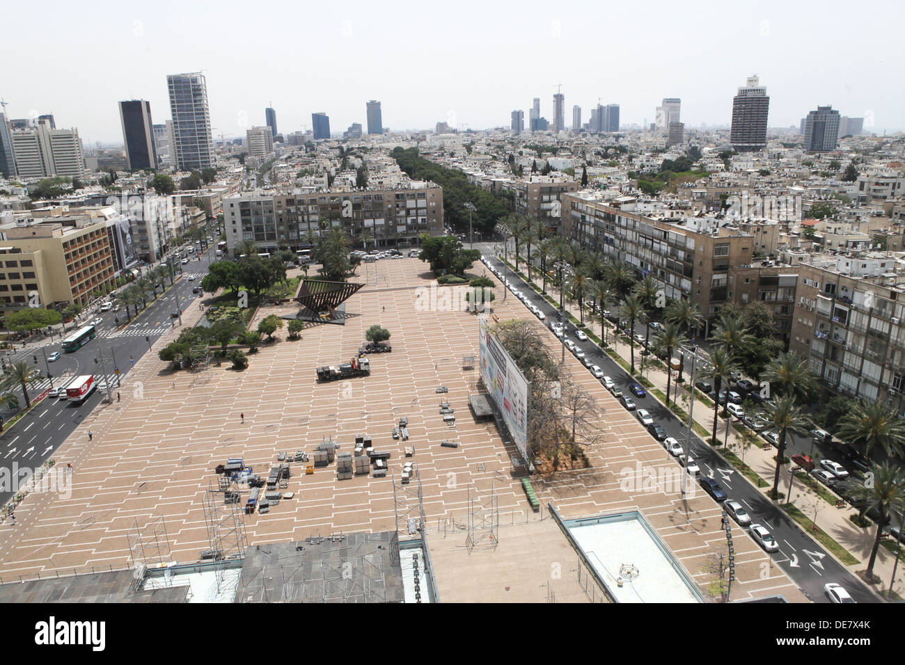 Rabin-Platz gesehen vom Dach des Rathauses, Tel Aviv, Israel Stockfoto