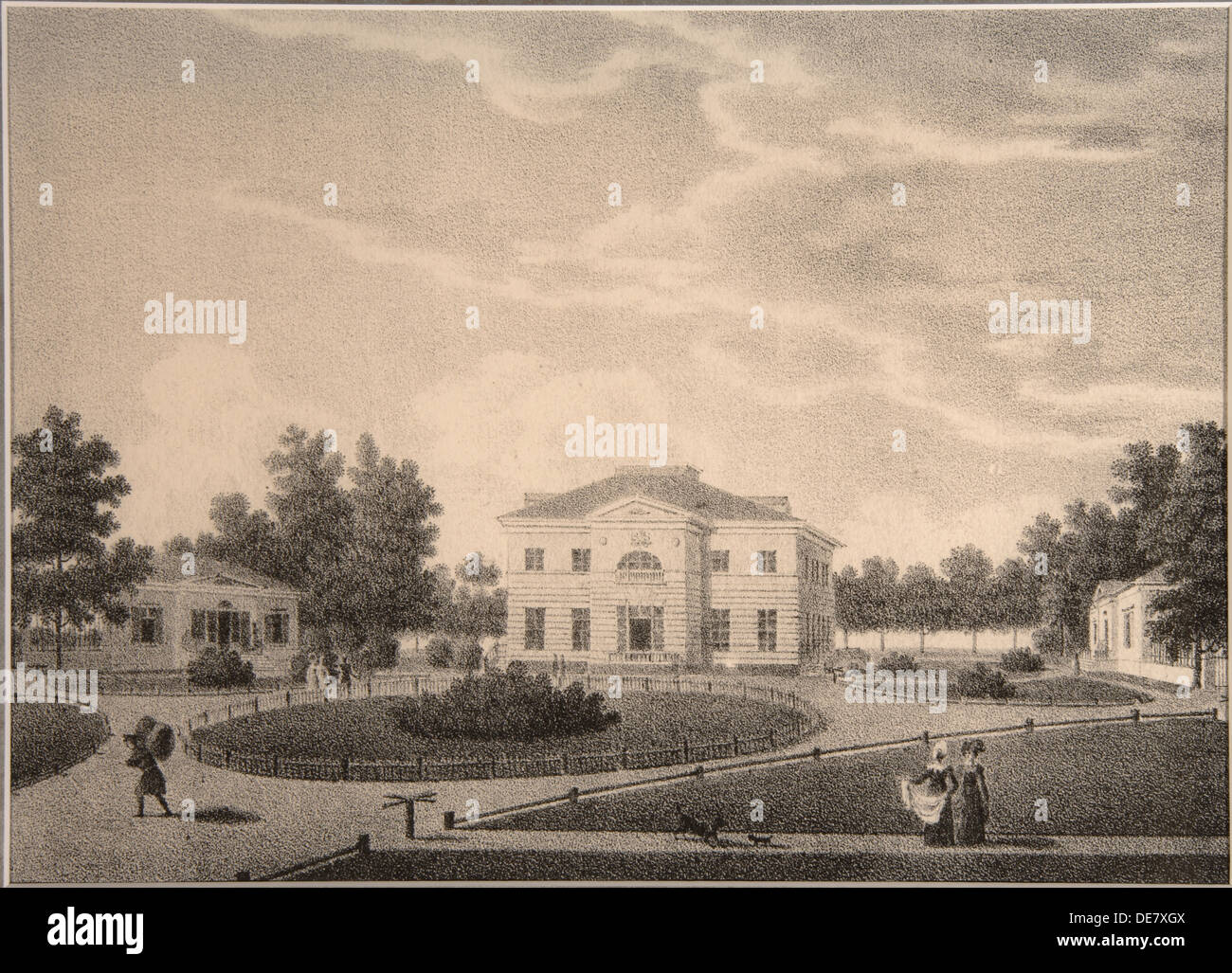 Ansicht des Hauses der Prinzessin Natalja Petrowna Galitzine (1741-1837) in der Gorodnya Immobilien, 1820. Artist: Lukin, Semyon Prokhorovich (active 1820s) Stockfoto