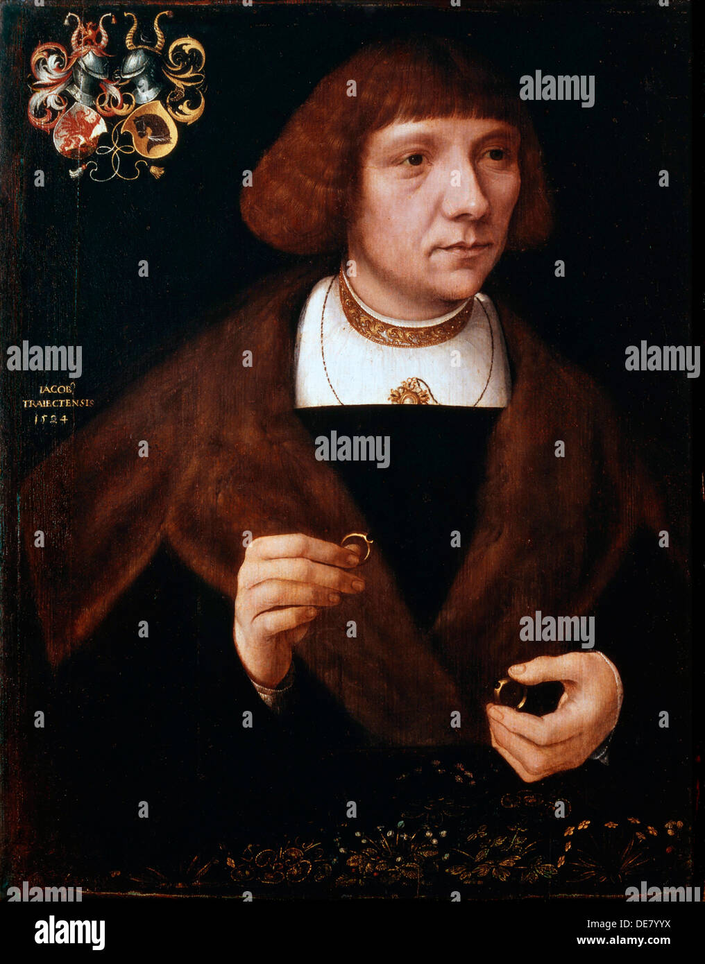 Männliche Porträt mit Ringen, 1524. Stockfoto