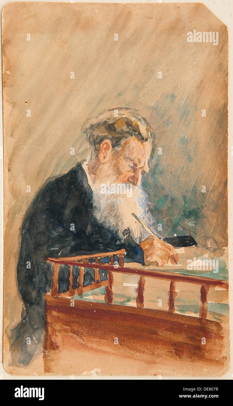 Porträt des Autors Leo N. Tolstoy (1828-1910), 1900 s. Künstler: Repin, Ilja Jefimowitsch (1844 – 1930) Stockfoto