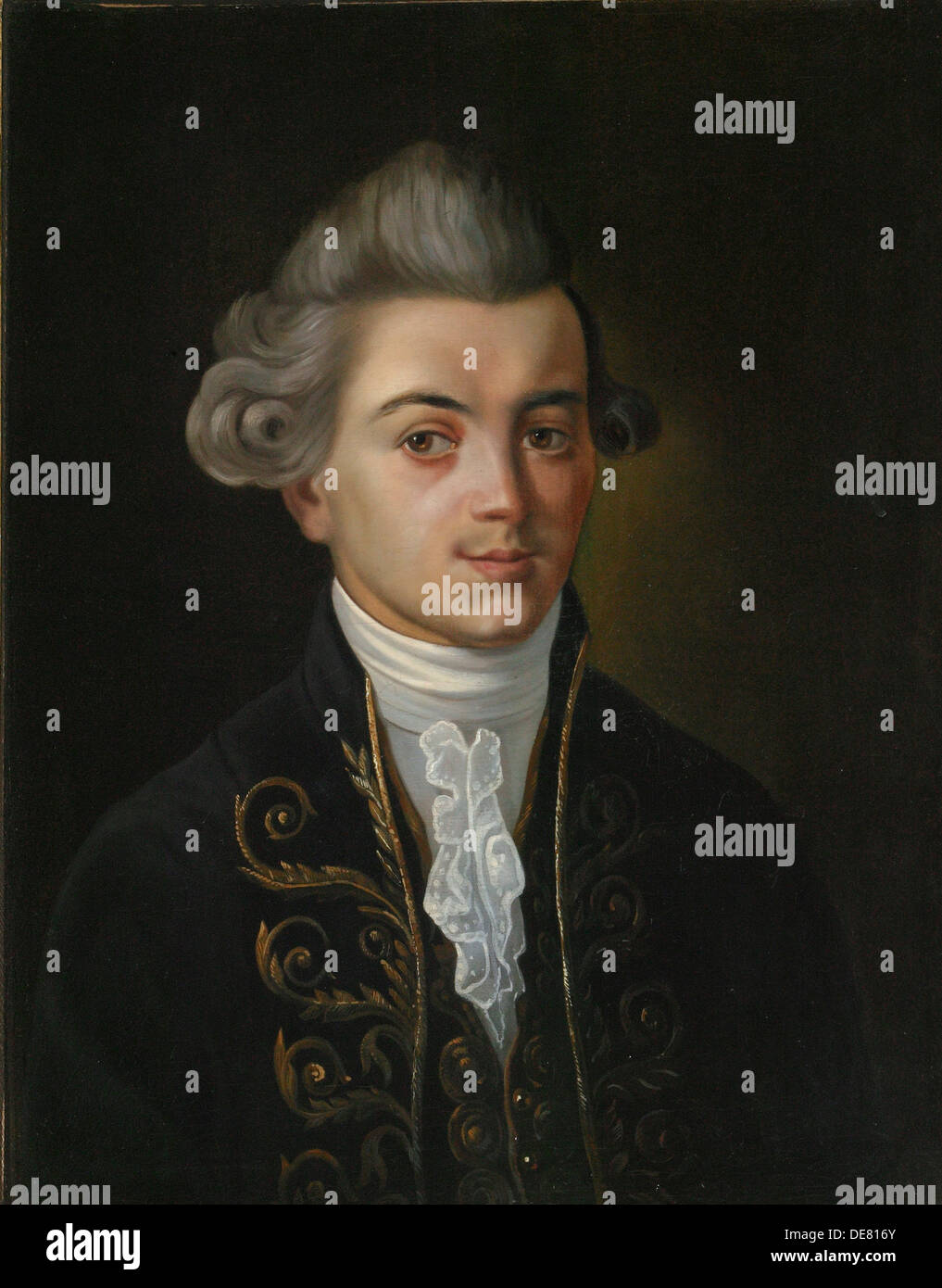 Porträt des Fabeldichters Ivan Khemnitser', (1745-1784), russische Malerei des 19. Jahrhunderts. Stockfoto