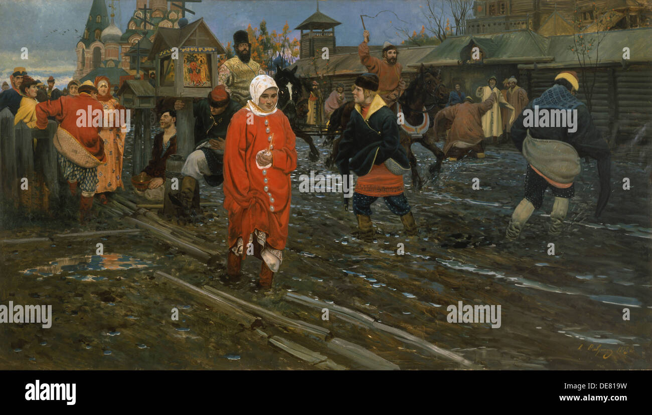 17. Jahrhundert Moskauer Straße an einem gesetzlichen Feiertag, 1895. Künstler: Ryabushkin, Andrei Petrowitsch (1861 – 1904) Stockfoto
