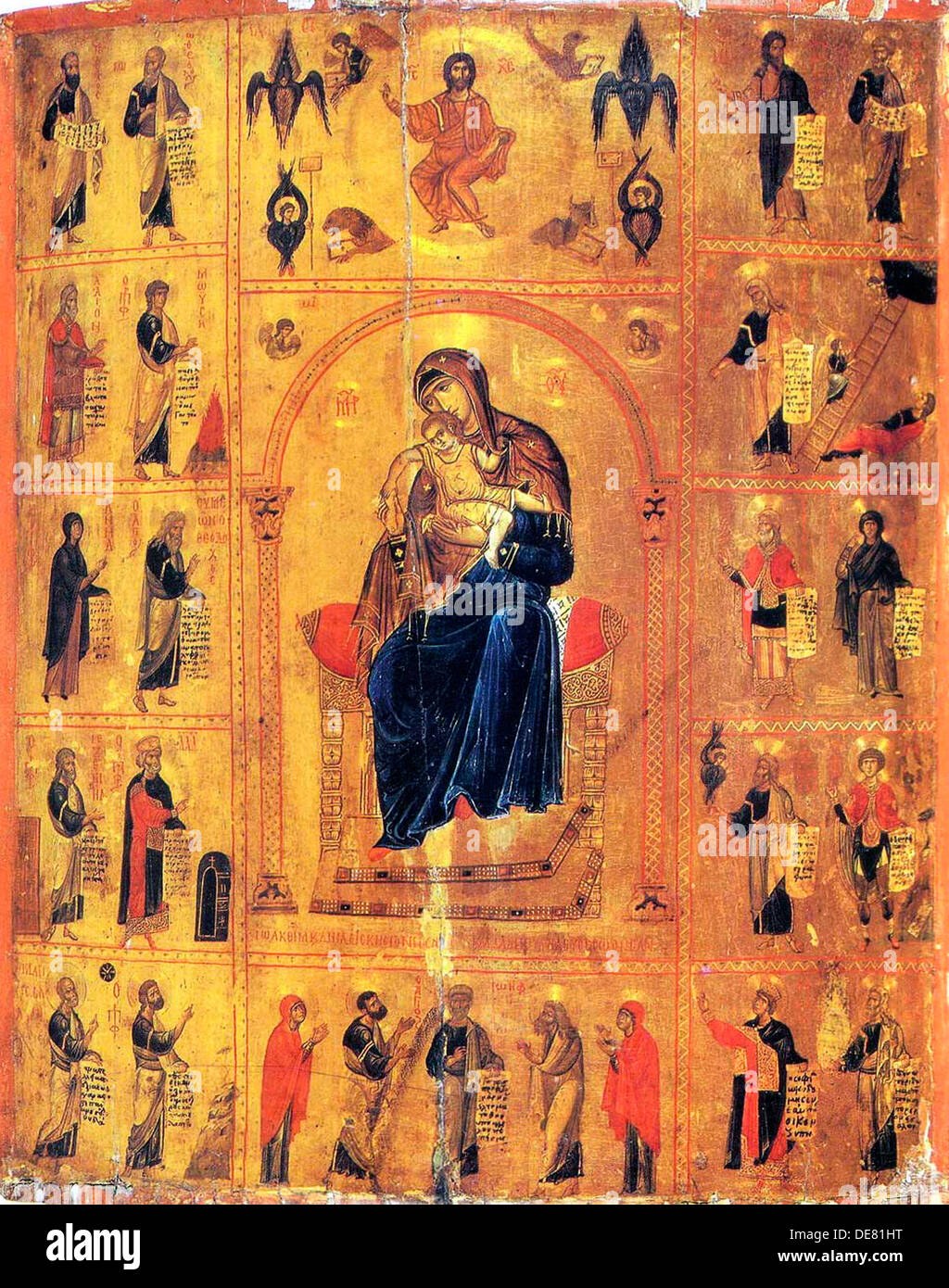 Jungfrau und Kind mit Heiligen, Anfang des 12. Jahrhunderts. Stockfoto