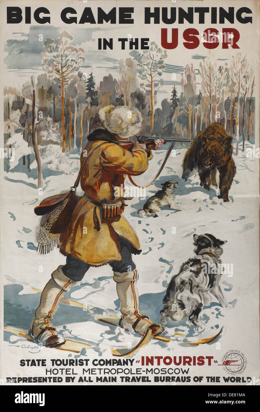 Big Game Jagd in der UdSSR (Poster des Unternehmens "Intourist"), 1931. Künstler: Volker, Georgi Konstantinowitsch (1887-1949) Stockfoto