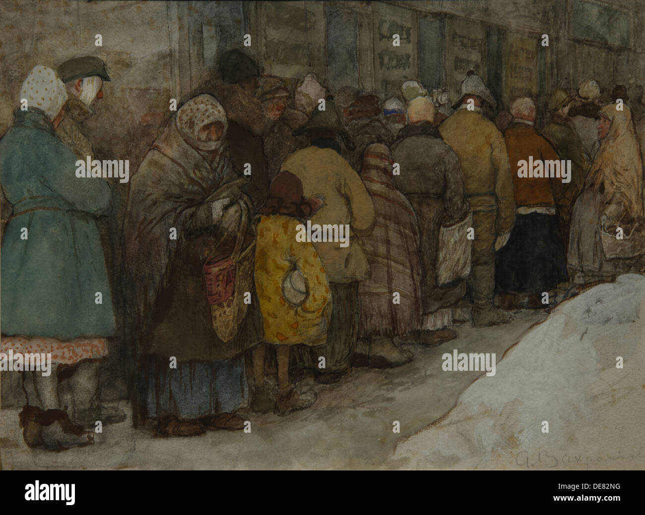 Die Warteschlange, ca. 1921. Künstler: Wahrameew, Alexander Iwanowitsch (1874-1926) Stockfoto