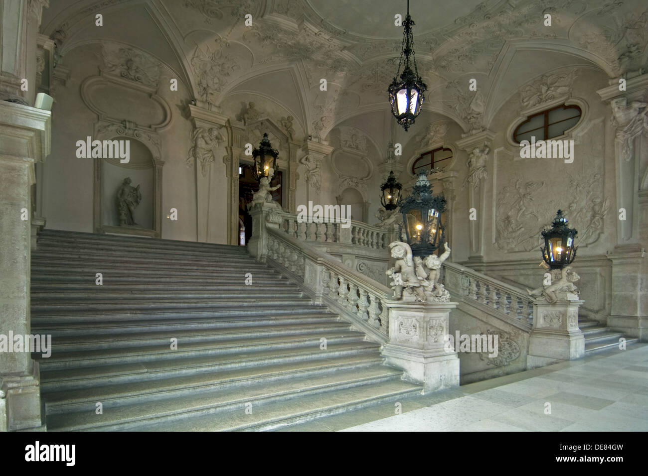 Österreich, Wien 3, Schloss Belvedere, Oberes Belvedere, sterben Prunkstiege. Stockfoto