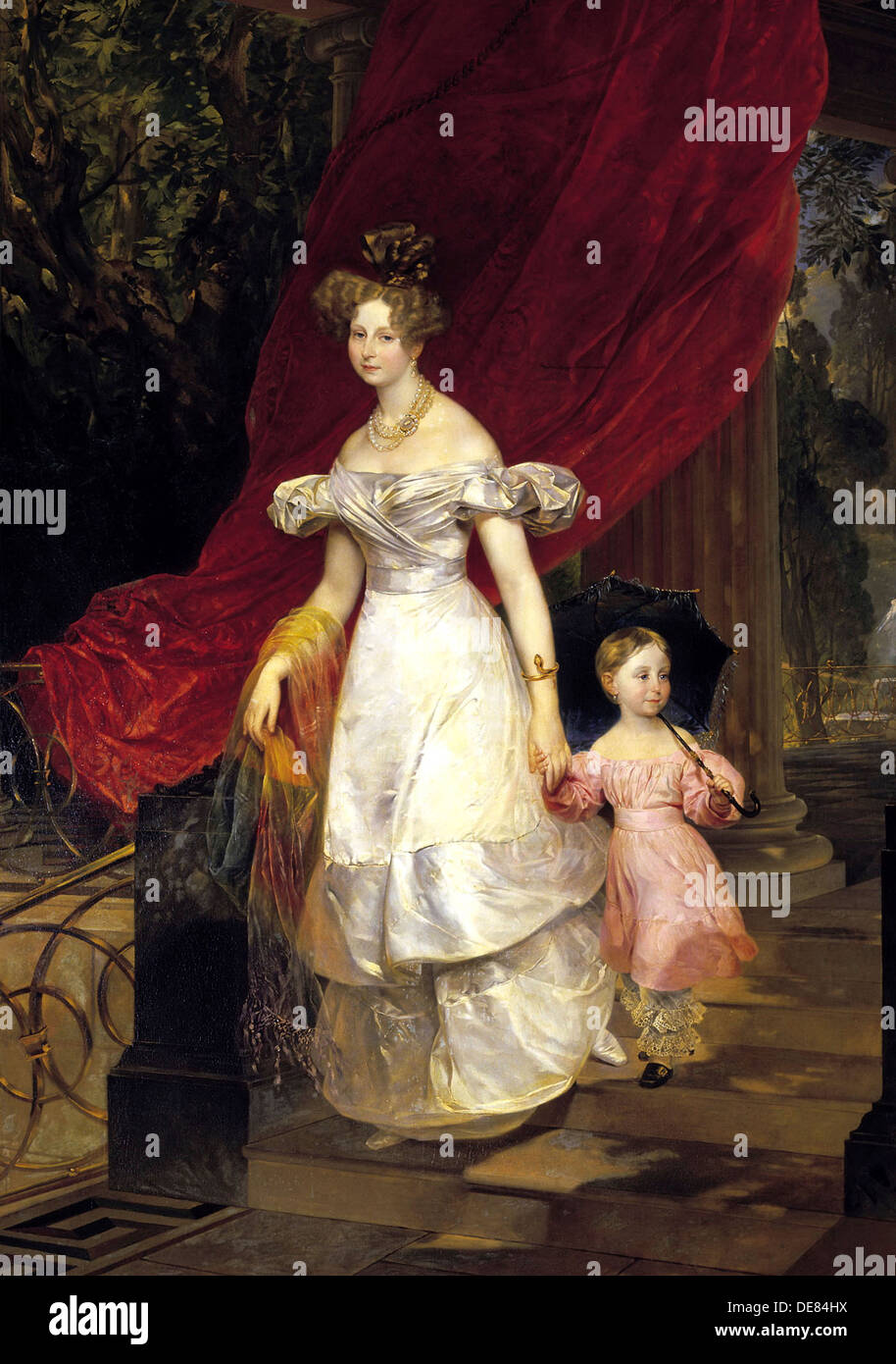 Porträt der Großfürstin Elena Pavlovna von Russland (1807-1873) mit ihrer Tochter Maria, 1830. Stockfoto