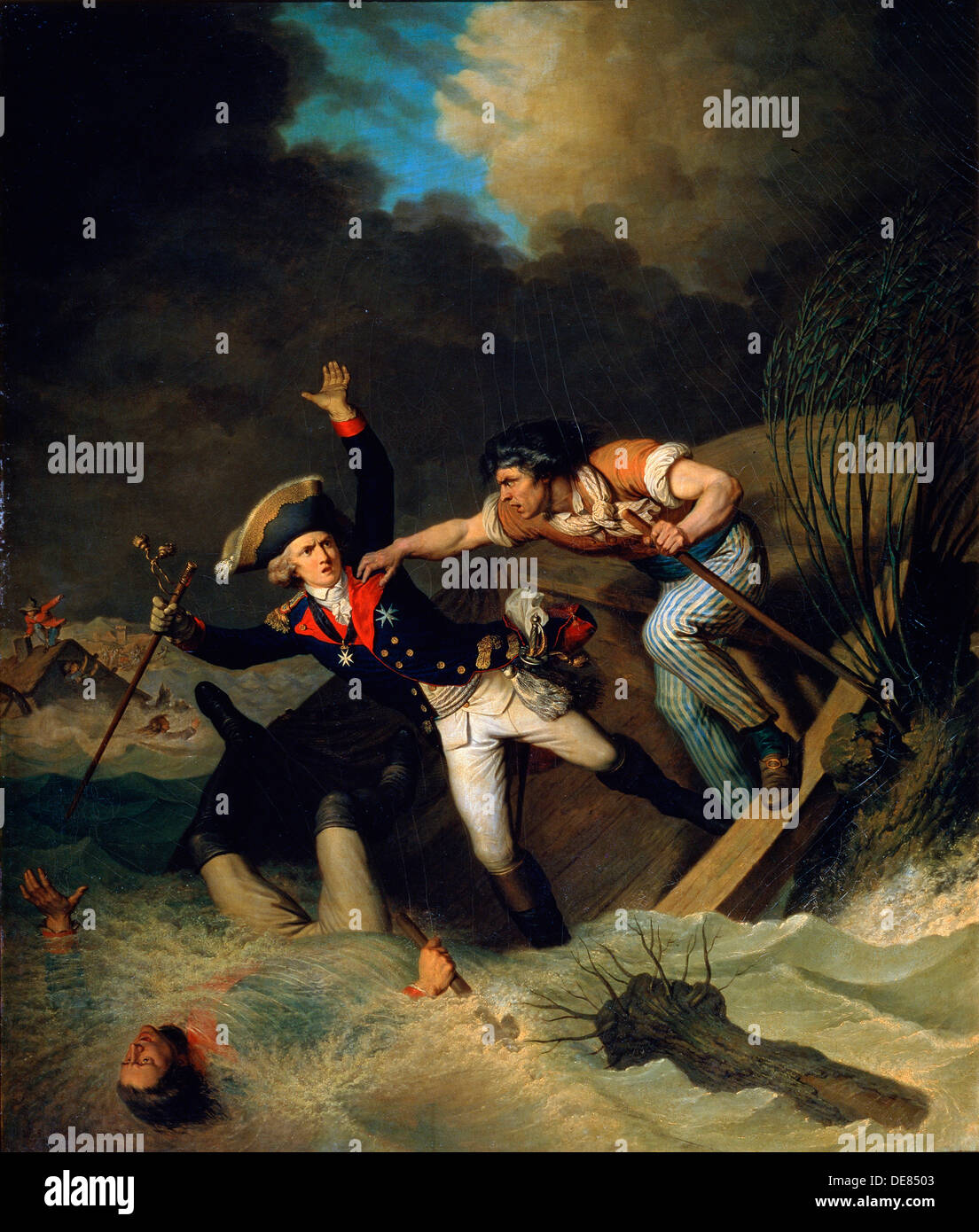 Der Tod von Duke Leopold von Braunschweig während einer Überschwemmung in Braunschweig, 1785. Künstler: Pierre Alexandre Wille Stockfoto