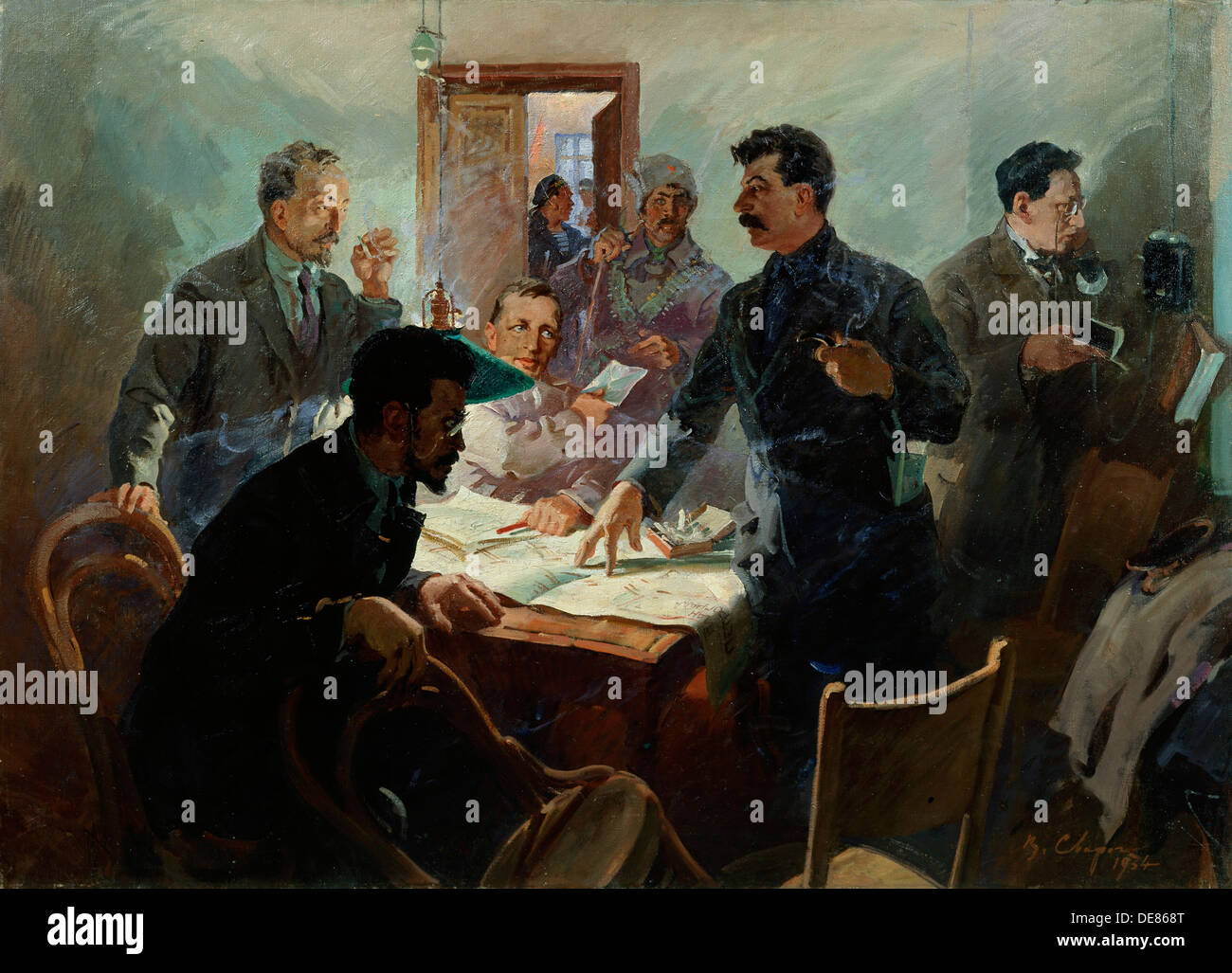 "Die Mitarbeiter der Oktoberrevolution", 1934.  Künstler: Vasili Svarog Stockfoto
