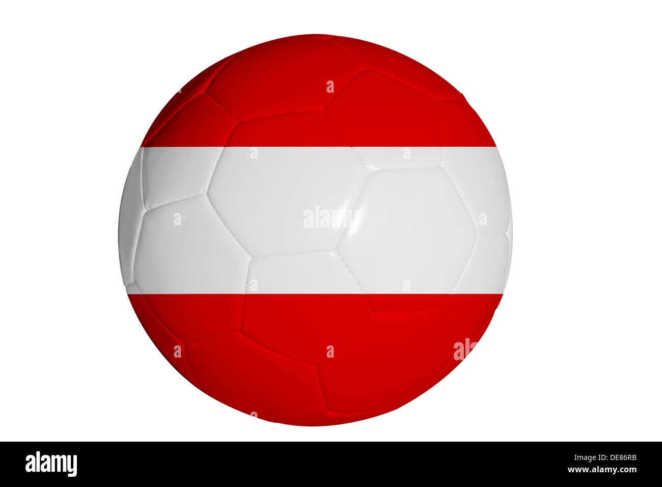 Österreich Flagge Grafik auf Fußball isoliert auf weiss Stockfoto