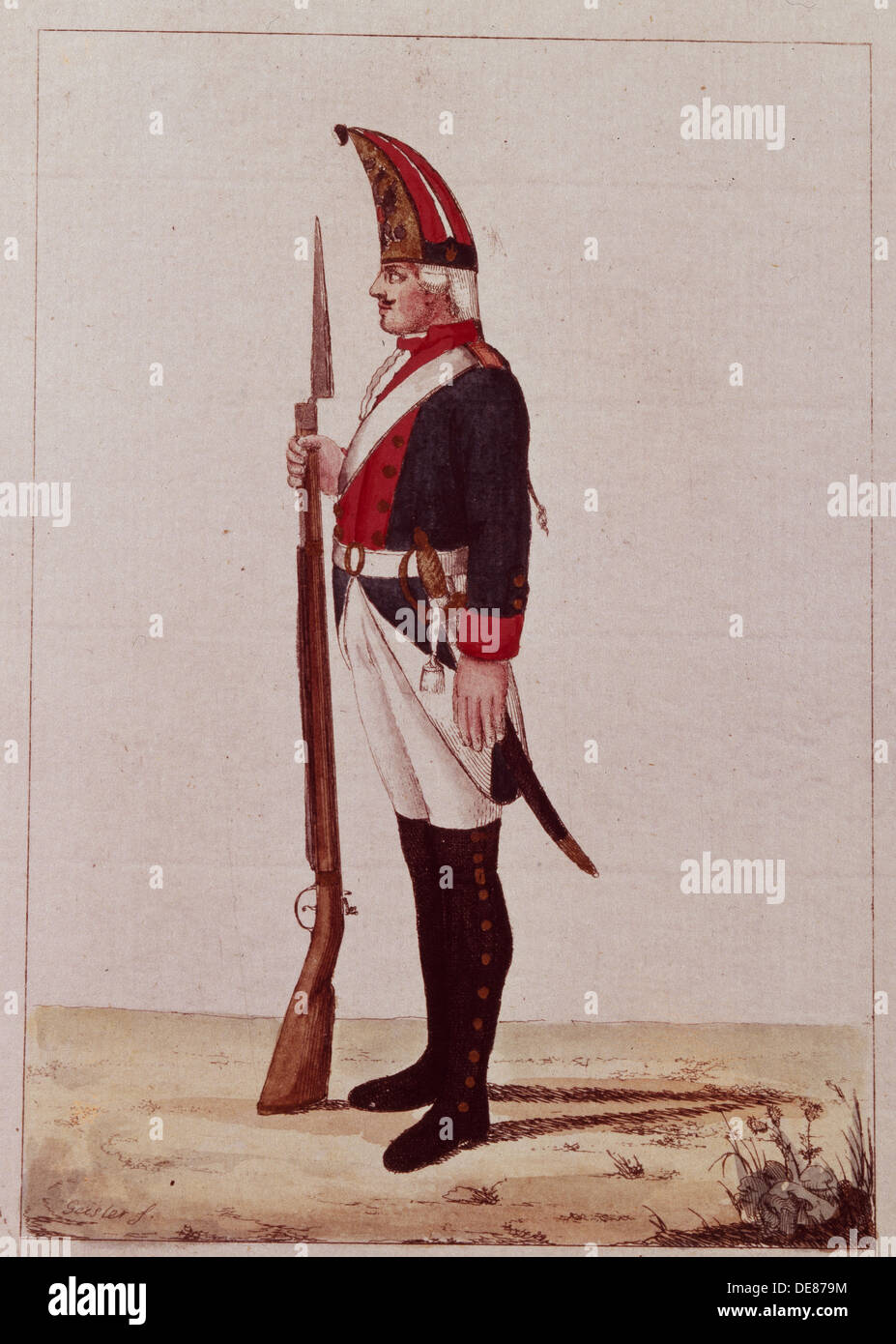 Grenadier des i. Bataillons Marine, 1786. Künstler: anonym Stockfoto