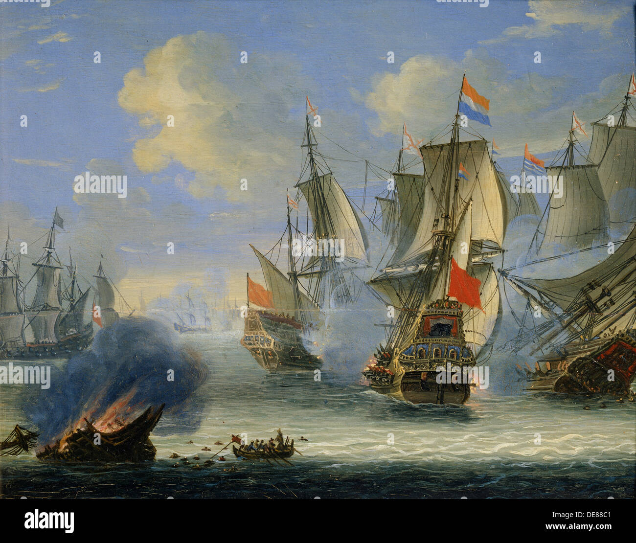 'A Sea Battle", Ende des 17. oder 18. Jahrhundert.  Künstler: Adam Silo Stockfoto