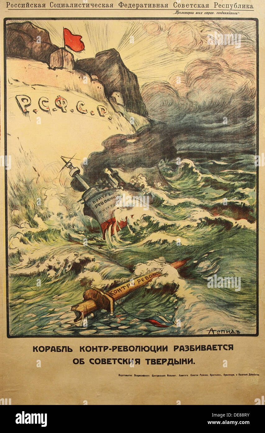 Das Boot der Konterrevolution gegen sowjetische Grundsätze. Künstler: Apsit Alexander Petrovich (1880 – 1944) Stockfoto