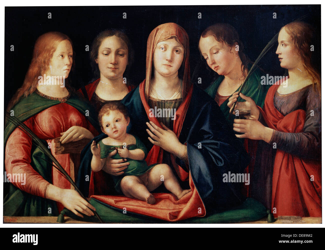 "Madonna und Kind mit Mary Magdalen, Saint Catherine und zwei Heiligen", 1504. Künstler: Alvise Vivarini Stockfoto
