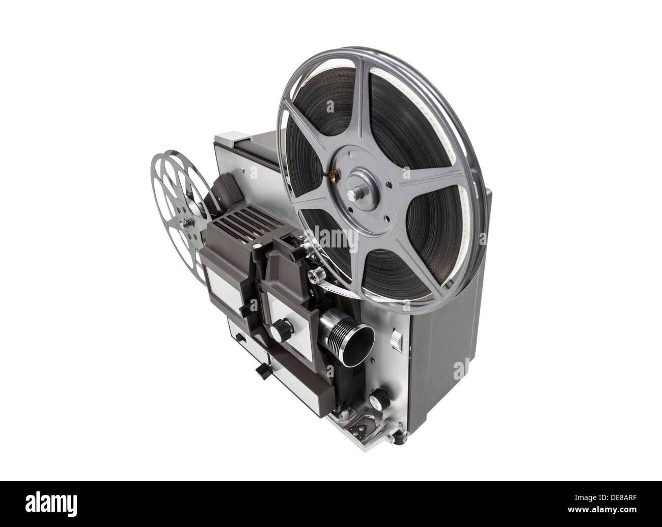 Retro-Film Film-Projektor mit Beschneidungspfad isoliert. Stockfoto