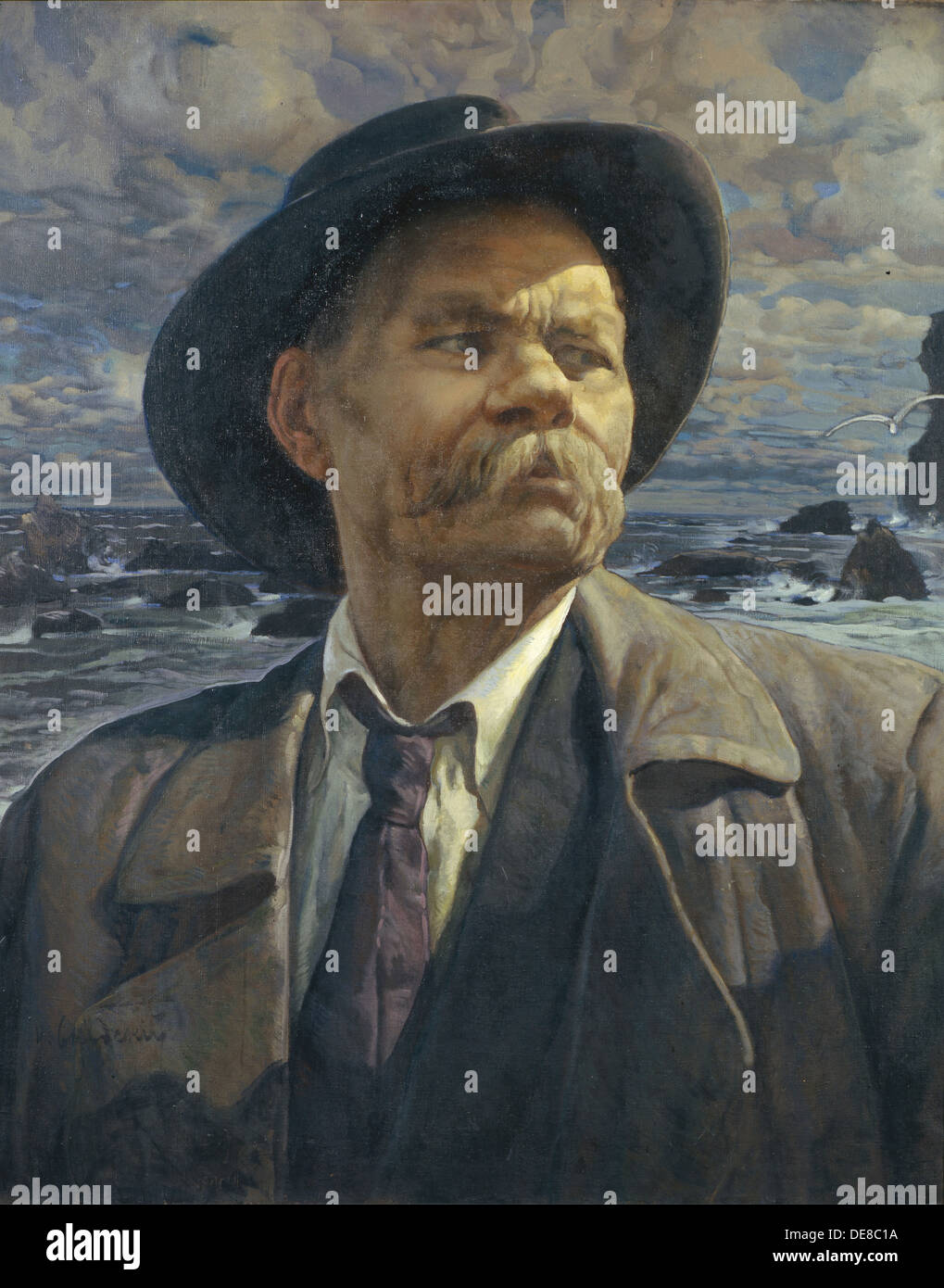Porträt des Autors Maxim Gorky (1868-1939), 1936. Künstler: Brodsky, Isaak Izrailevich (1884-1939) Stockfoto