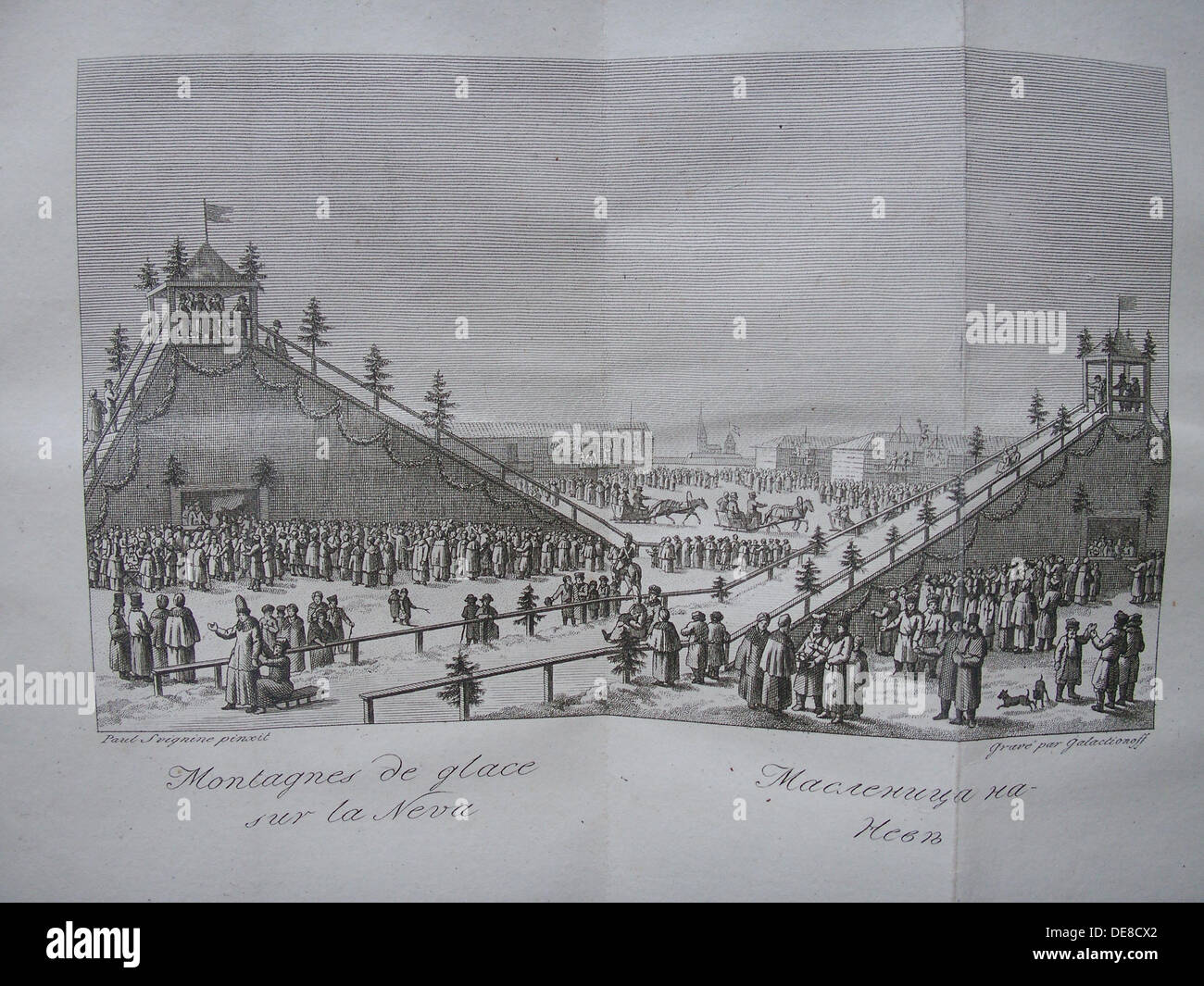 Fete an der Newa in St. Petersburg, Anfang 19. Jh. Fastenzeit-Flut. Künstler: Galaktionov, Stepan Philippovich (1779-1854) Stockfoto