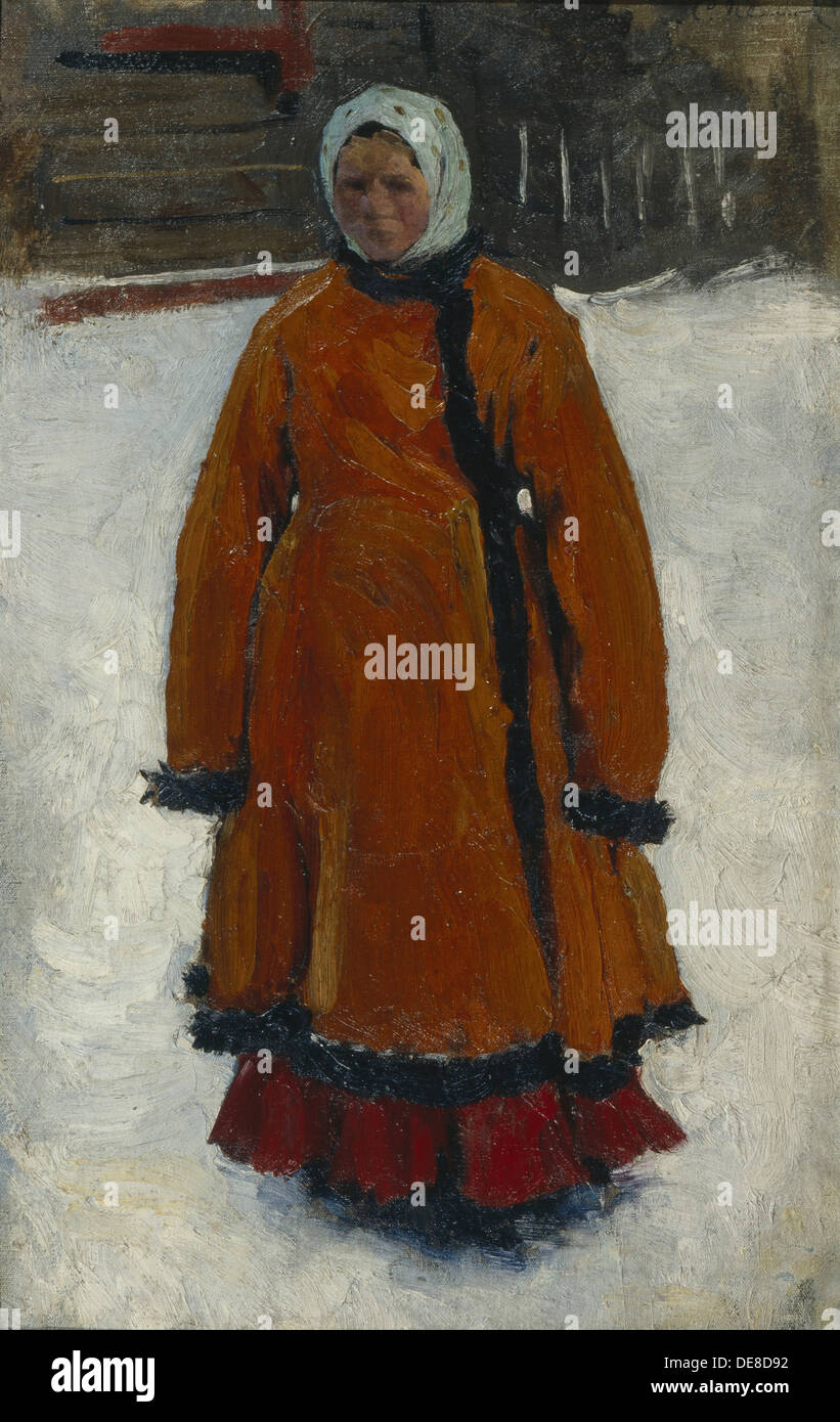 Das Mädchen im roten Pelzmantel, 1903-1906. Künstler: Iwanow, Sergej Vasilyevich (1864-1910) Stockfoto