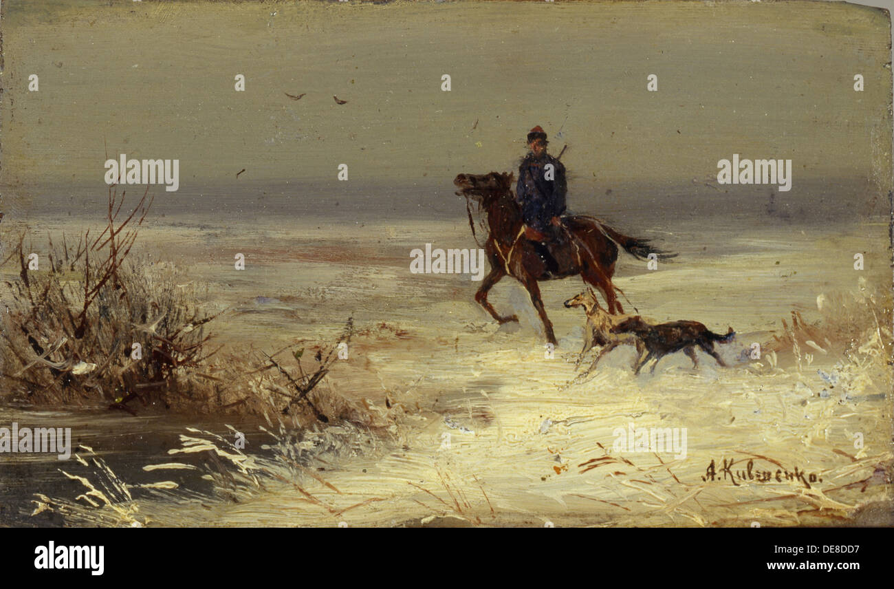 Auf der Jagd, zweite Hälfte des 19. Jhs.. Künstler: Kivshenko, Alexei Danilowitsch (1851-1895) Stockfoto