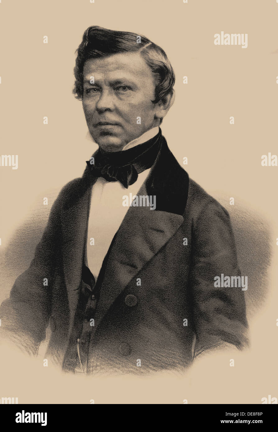 Porträt des Dichters Vladimir Grigoryevich Benediktov (1807-1873), 1870. Künstler: Lushev, Andrei Michailowitsch (1822-?) Stockfoto