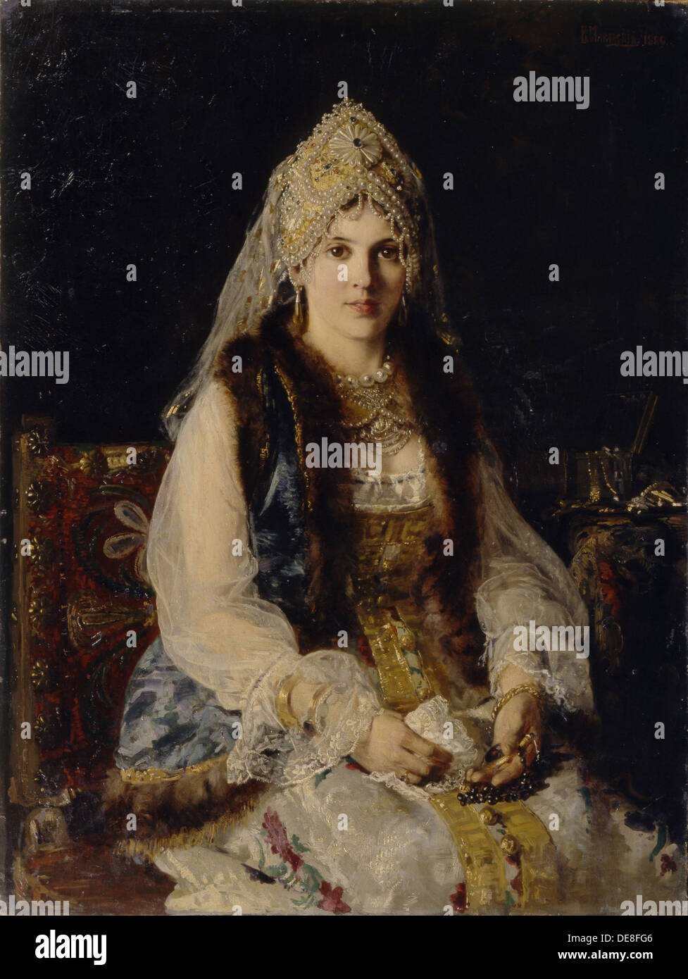 Bojar der Frau, 1880. Künstler: Makowski, Konstantin Yegorovich (1839-1915) Stockfoto