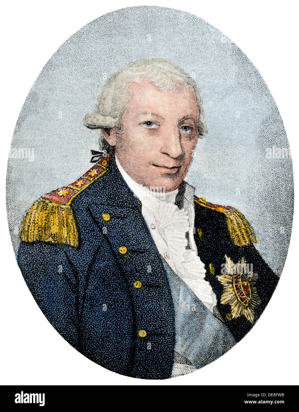Louis-Antoine de Bougainville in Uniform. Hand - farbige Holzschnitt Stockfoto