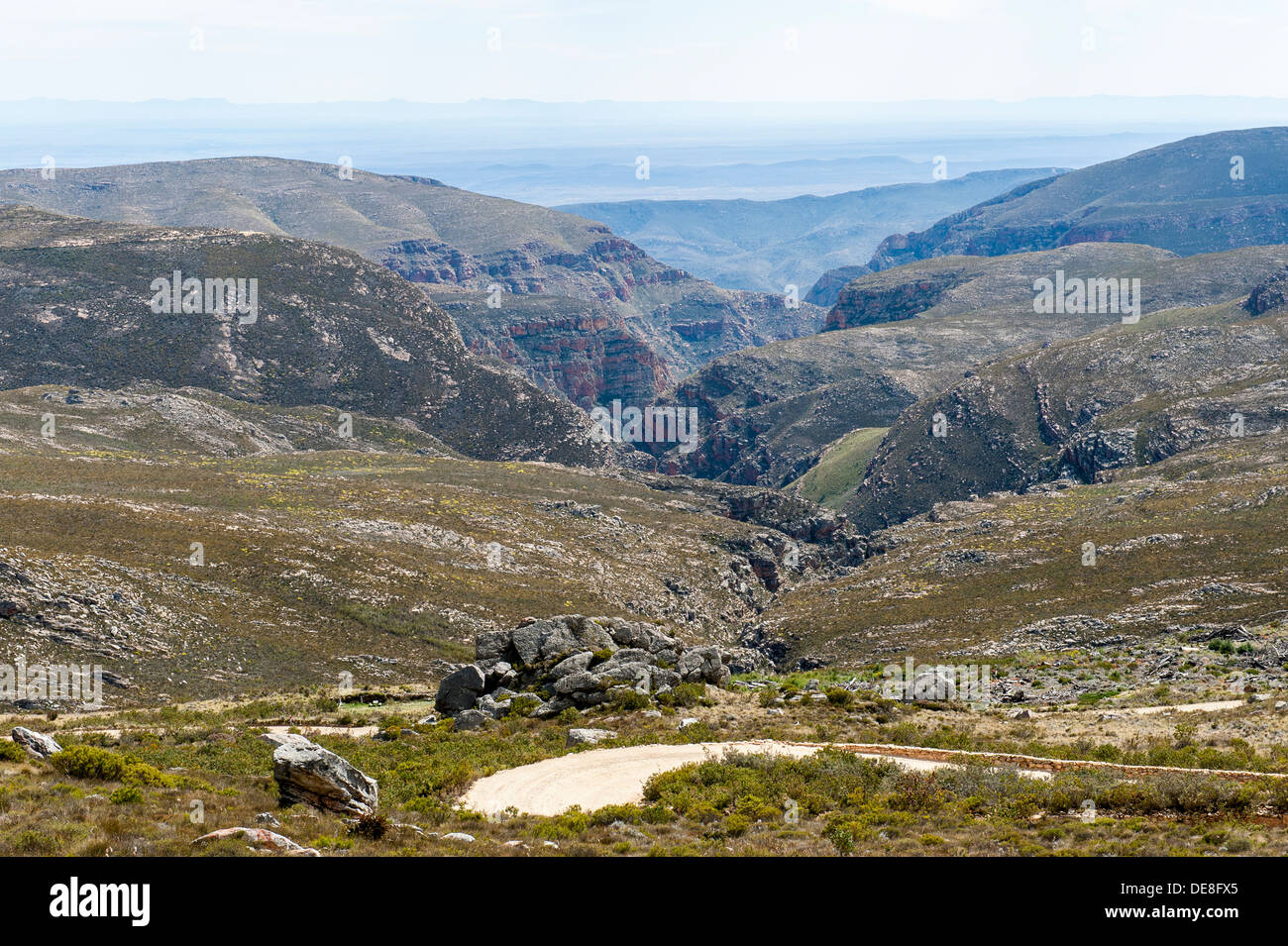 Blick vom Berg Swartberg pass, Western Cape, Südafrika Stockfoto
