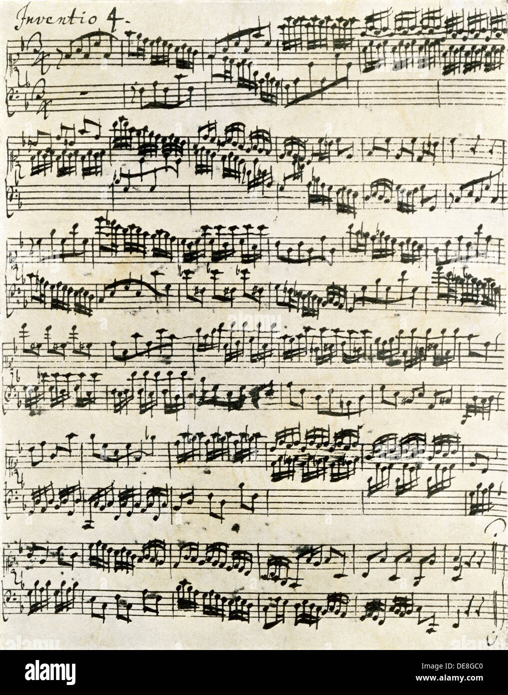 Original-manuskript von Bachs 8 Erfindung. Holzschnitt mit einem Aquarell waschen Stockfoto