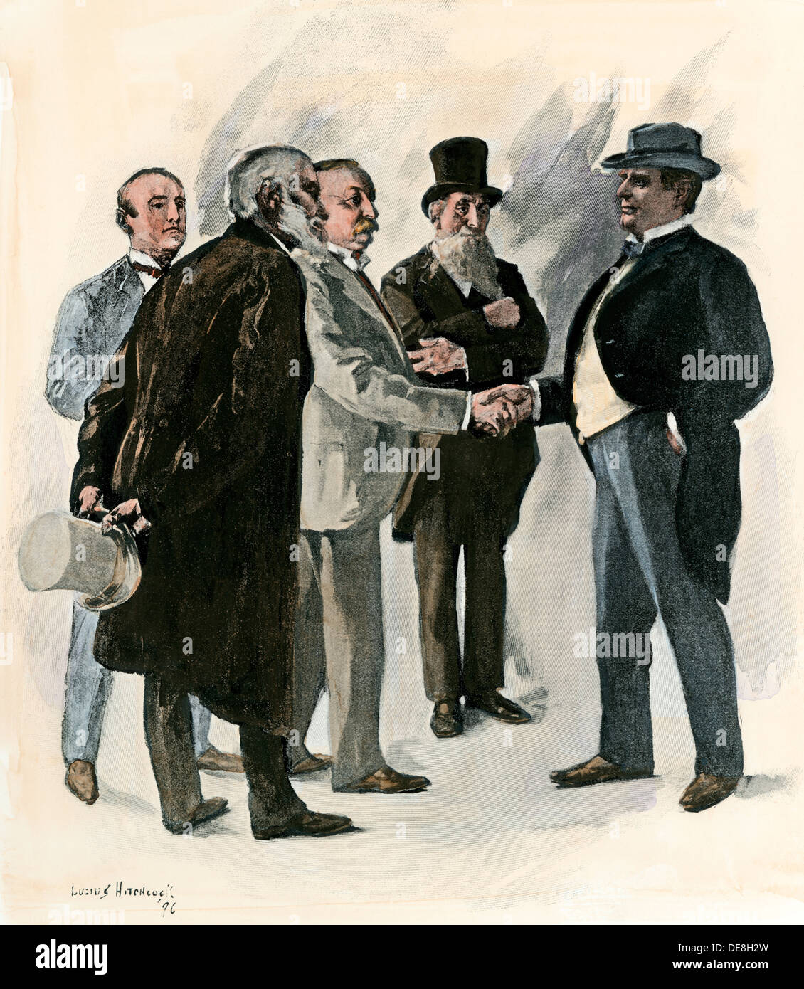 Der designierte Präsident McKinley Anrufer erhält in seinem Haus in Canton, OH, 1896. Handcolorierte halftone einer Abbildung Stockfoto
