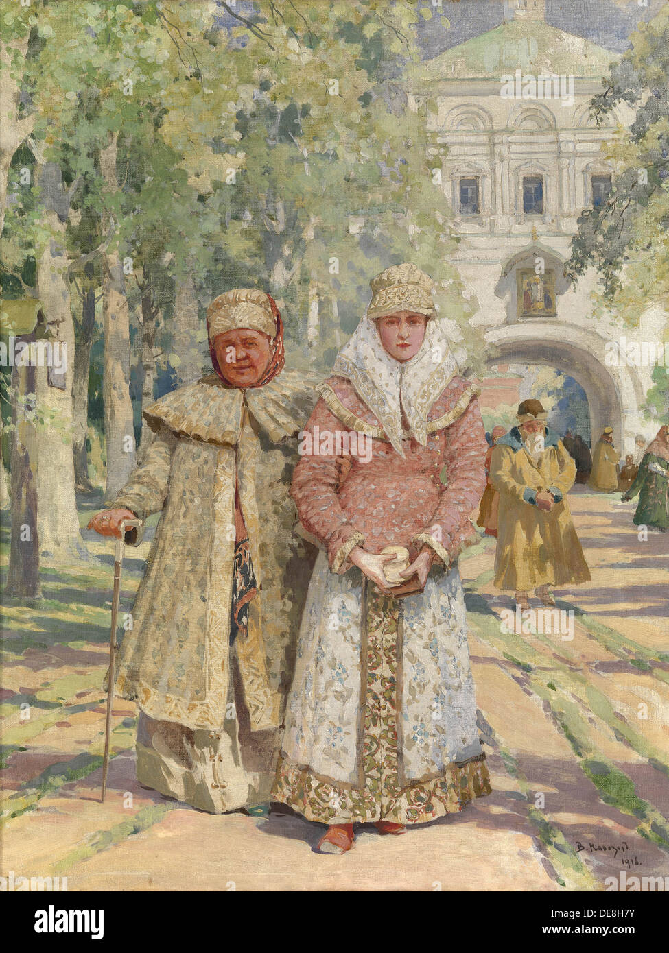 Vor dem Kloster Tor, 1916. Künstler: Navozov, Wassili Iwanowitsch (1862 – 1919) Stockfoto