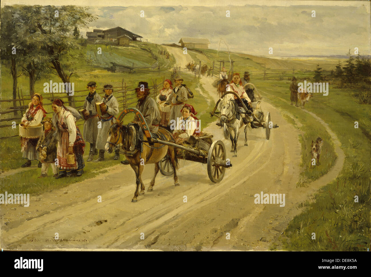 Die Rückfahrt vom Markt, 1883. Künstler: Prjanischnikow, Illarion Michailowitsch (1840-1894) Stockfoto