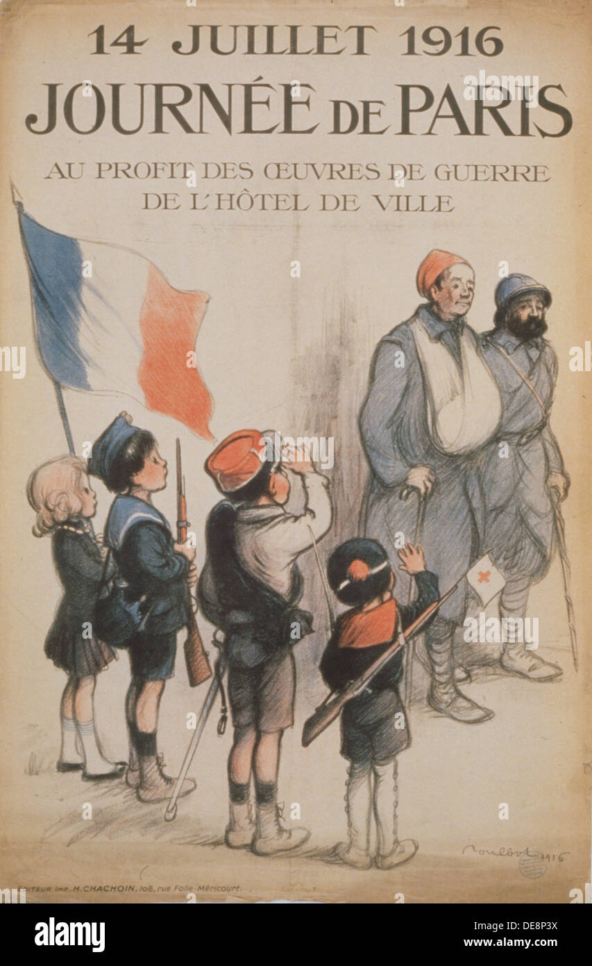 Journée de Paris. 14 Juillet 1916, 1916. Artist:, Francisque Poulbot (1879-1946) Stockfoto