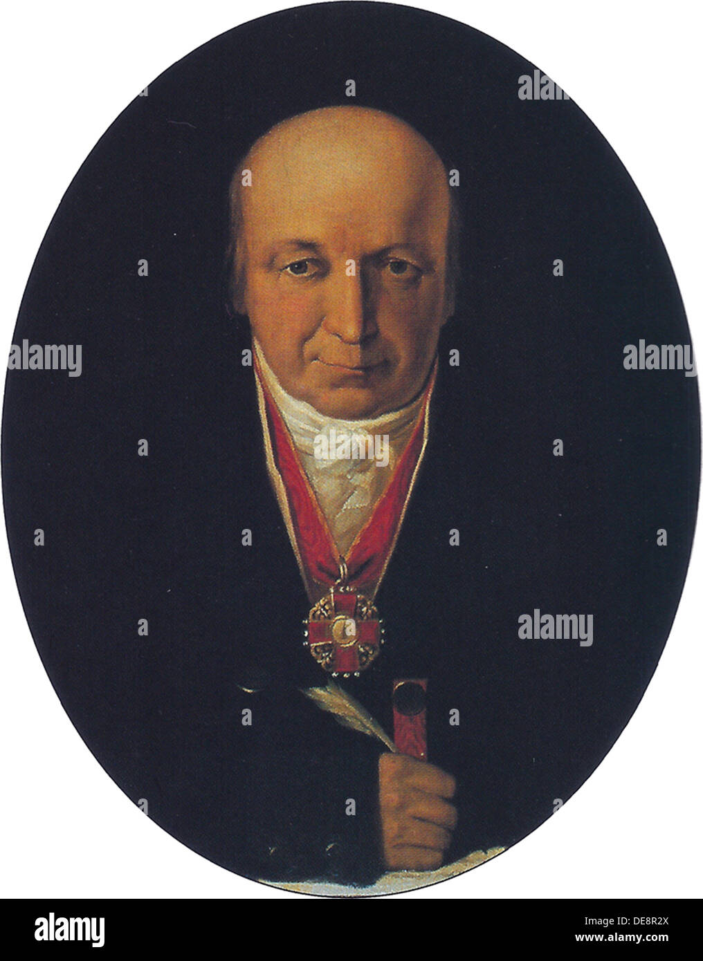 Portrait von Alexander Baranov, Chef des russisch-amerikanischen Unternehmen, erster Gouverneur der russischen Alaska, 1818. Artist: Tikhanov, Michail (1789-1862) Stockfoto