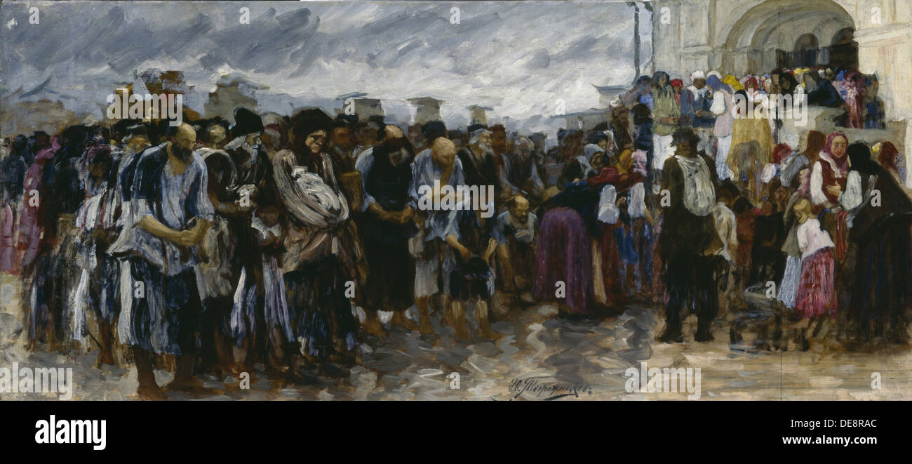Bettler an der Kirche, 1889. Künstler: Tvorozhnikov, Ivan Ivanovich (1848-1919) Stockfoto