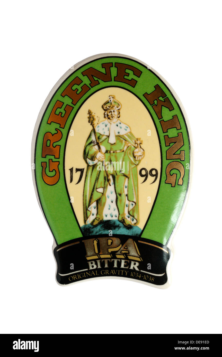 Ein Bier-Pumpe-Clip für Greene King IPA Bitter. Stockfoto