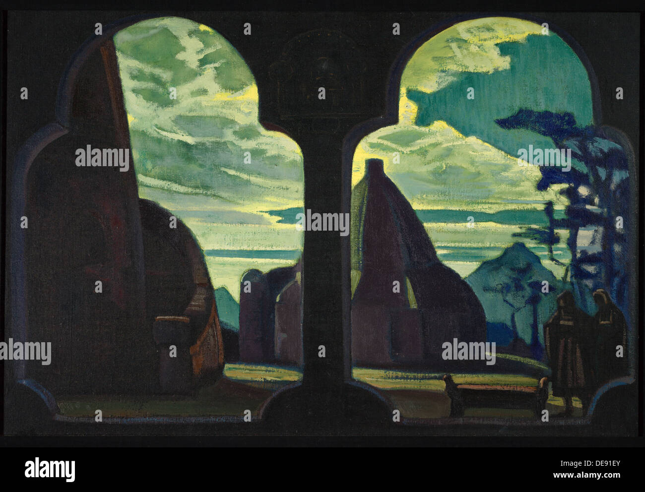 Bühnenbild für die Oper Tristan und Isolde von R. Wagner, 1912. Künstler: Roerich, Nicholas (1874-1947) Stockfoto