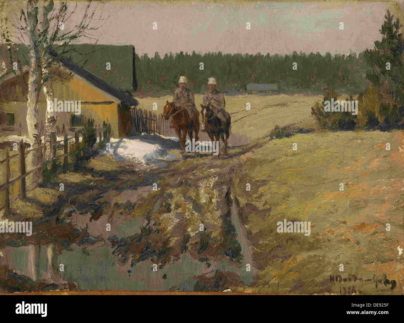 Kosaken auf dem Pferderücken, 1916. Künstler: Vladimirov, Ivan Alexejewitsch (1869 – 1947) Stockfoto