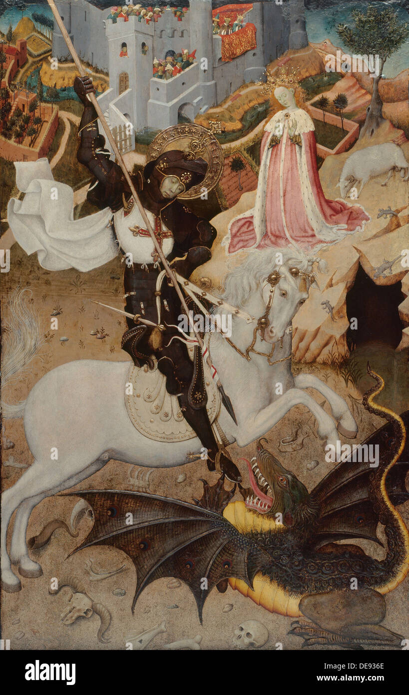 Der Heilige Georg tötet den Drachen, 1434-1435. Künstler: Martorell, Bernat, der ältere (1390-1452) Stockfoto