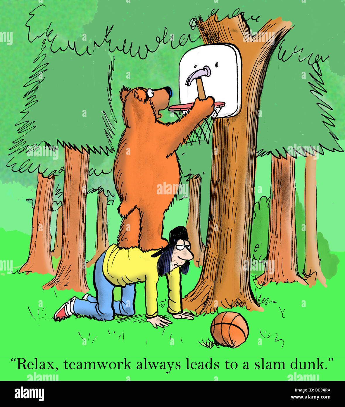"Entspannen, Teamarbeit führt immer zu einem Slam-Dunk." Stockfoto