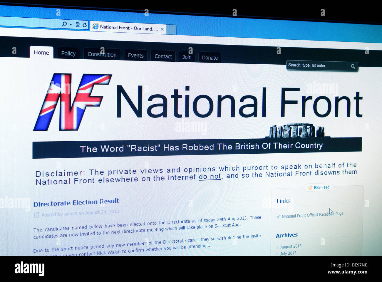 Der Front National-Website Stockfoto