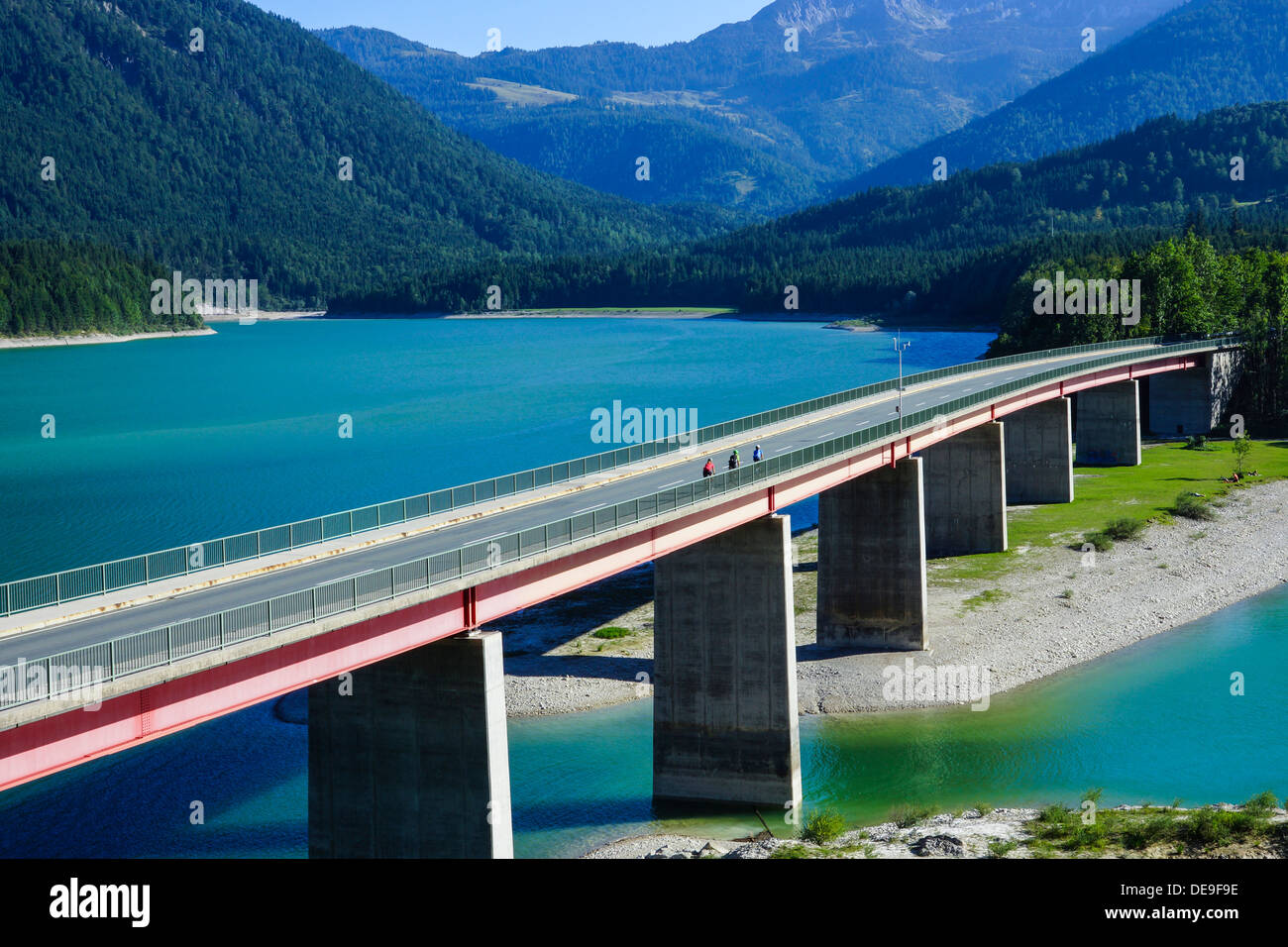 Sylvensteinspeicher, Sylvensteinspeicher Reservoir, Sylvensteinstausee, Fluss Isar, Bayern, Upper Bavaria, Germany Stockfoto