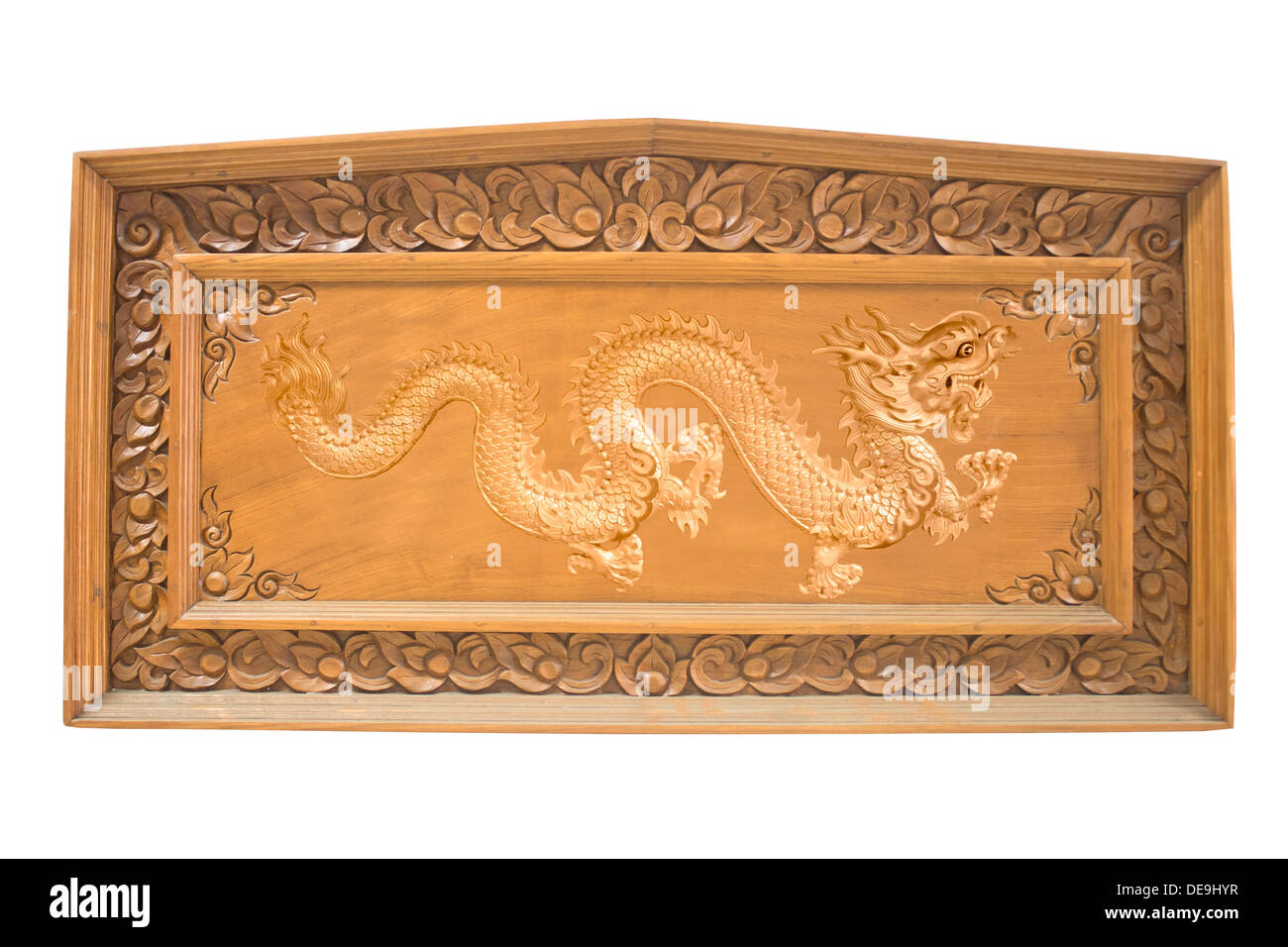 Drachen-Tier Architektur Kunst Asien asiatische Herkunft Board Grenze braun Buddhismus Holz chinesische Kultur Dekor verzieren Dekorati Stockfoto
