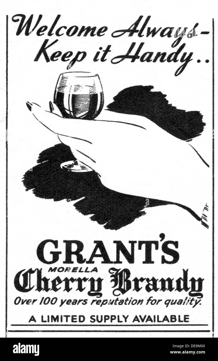 1947-Anzeige für Zuschüsse Morella Cherry Brandy Stockfoto