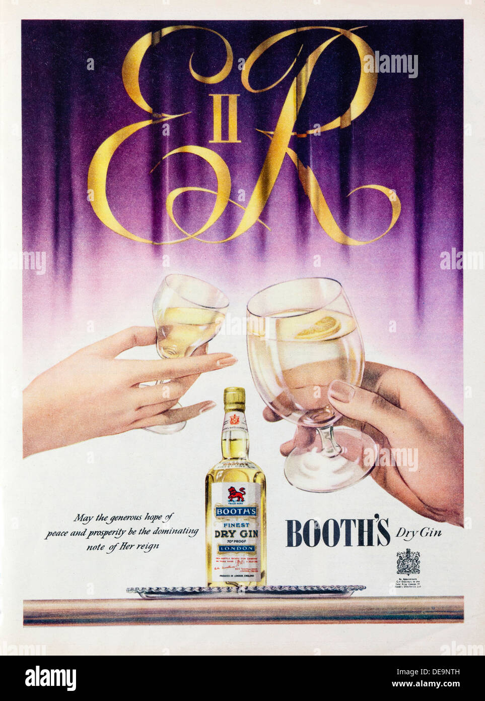 1953-UK Anzeige für Booths dry gin Stockfoto