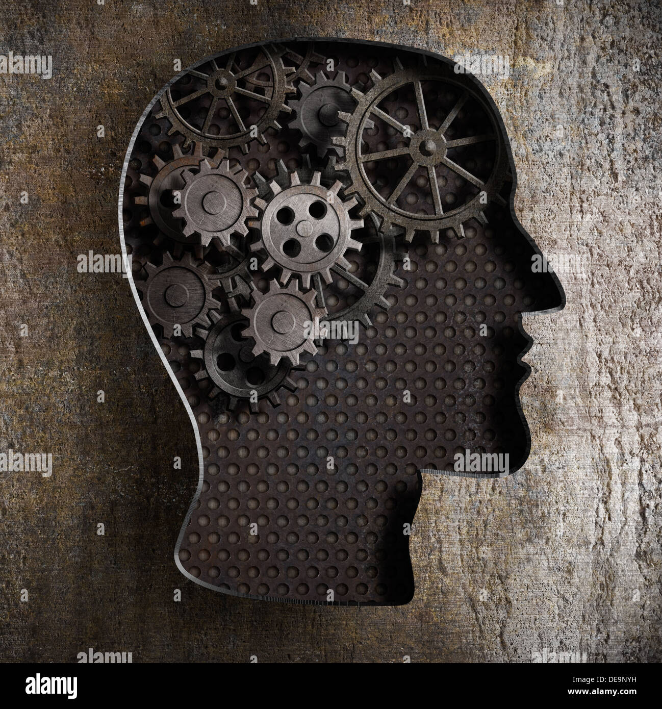 Gehirn-Work-Konzept: Getriebe und Zahnräder aus alten rostigen Metall Stockfoto